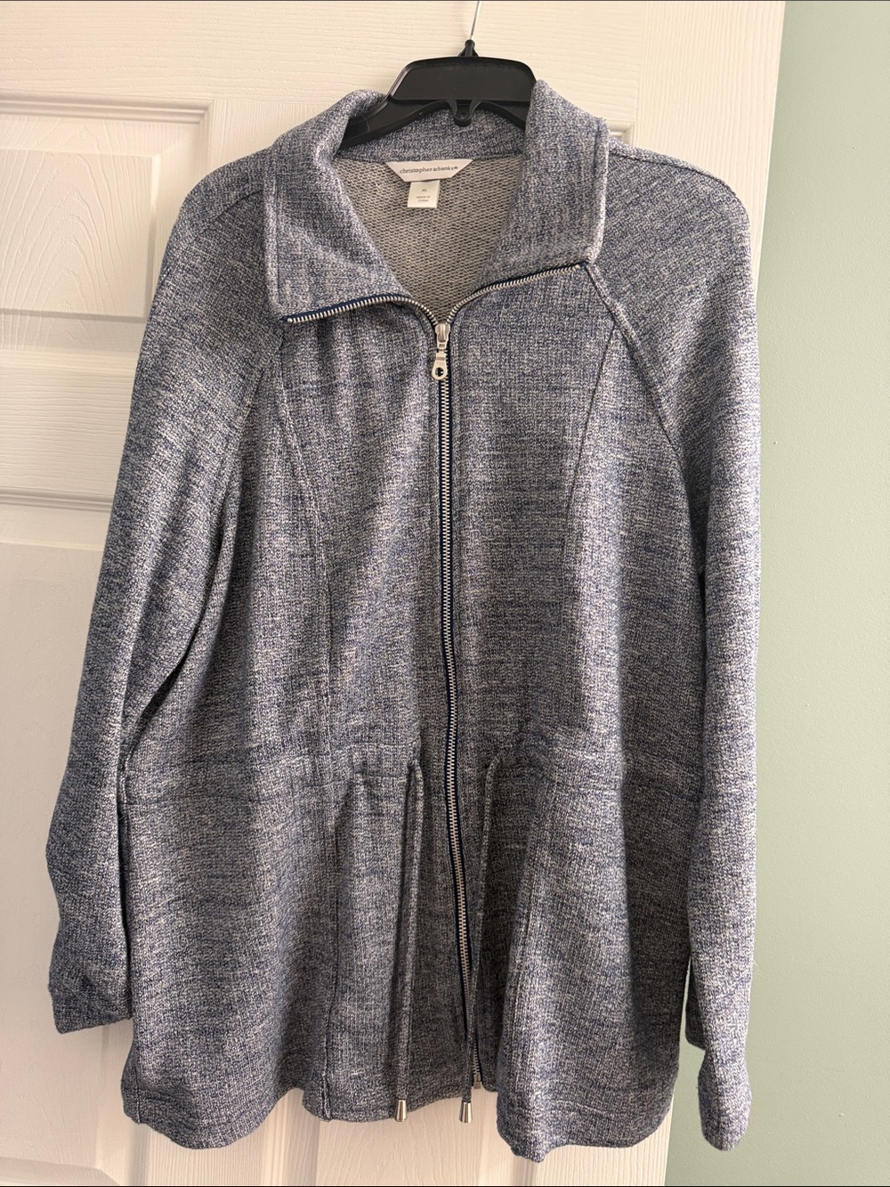 Christopher & Banks Heather Blue Zip-Front Knit Jacket